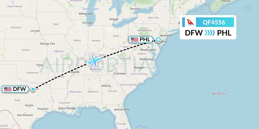 QF4556 Qantas Flight Map: Dallas to Philadelphia