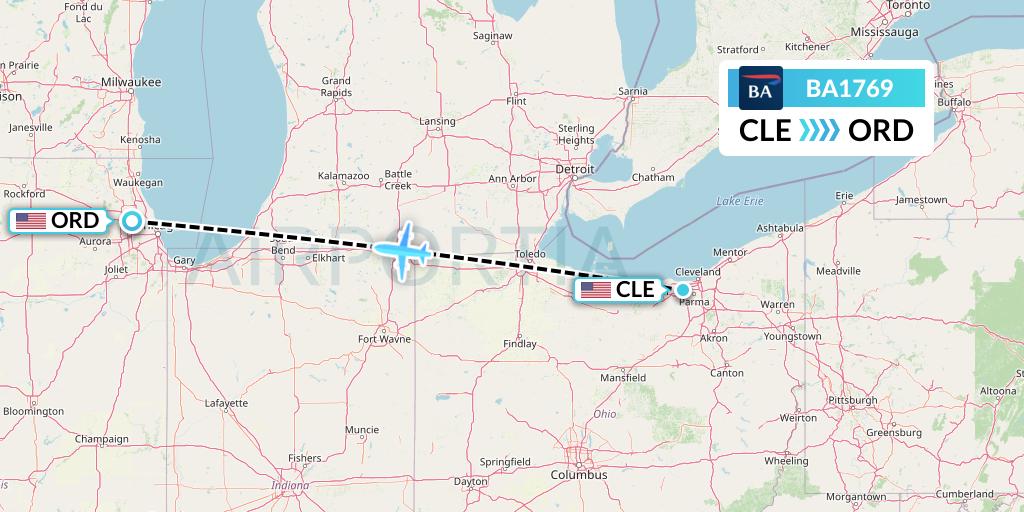 BA1769 British Airways Flight Map: Cleveland to Chicago