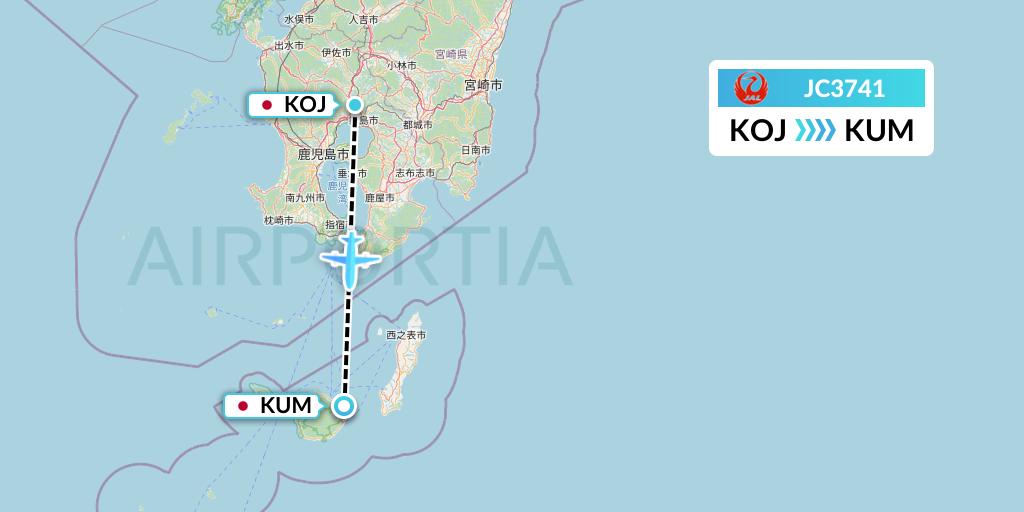 JC3741 Japan Air Commuter Flight Map: Kagoshima to Yakushima