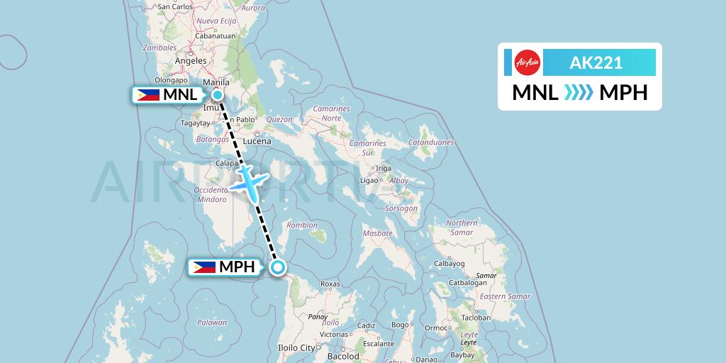 AK221 AirAsia Flight Map: Manila to Caticlan
