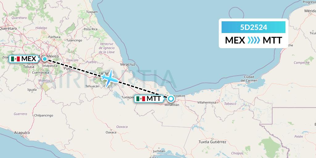 5D2524 Aeromexico Connect Flight Map: Mexico City to Minatitlan