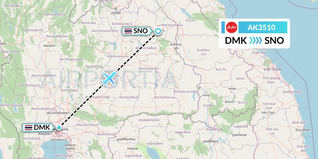 AK3510 AirAsia Flight Map: Bangkok to Sakon Nakhon