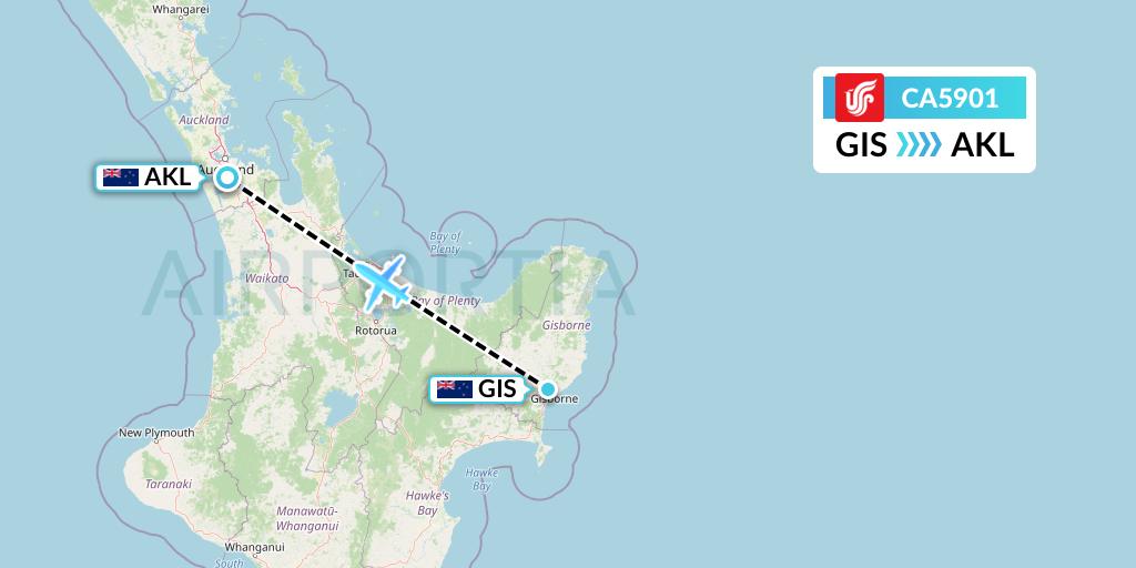 CA5901 Air China Flight Map: Gisborne to Auckland