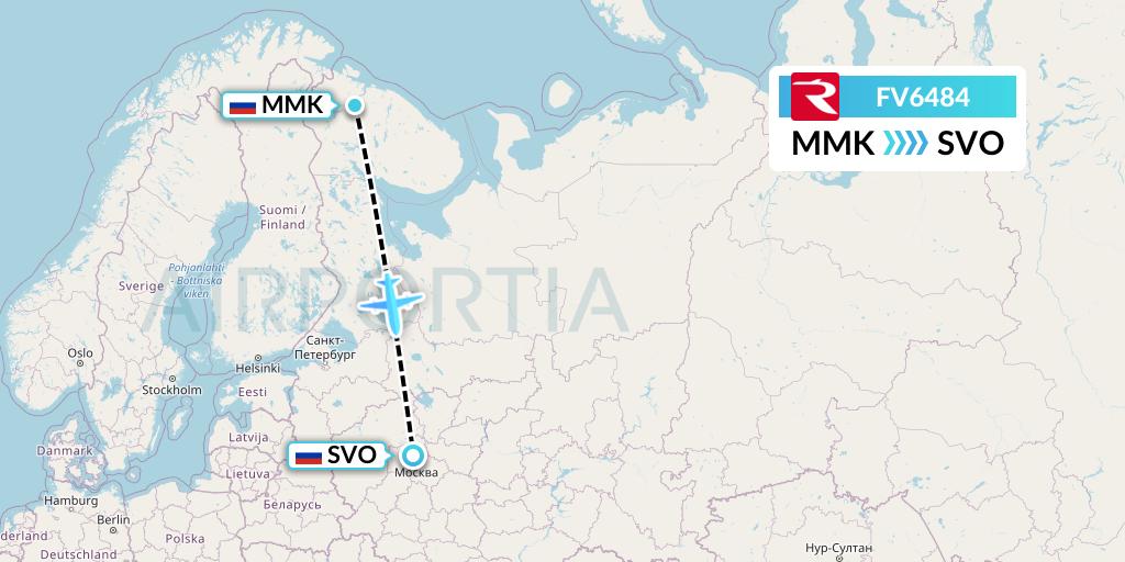 FV6484 Rossiya Flight Map: Murmansk to Moscow