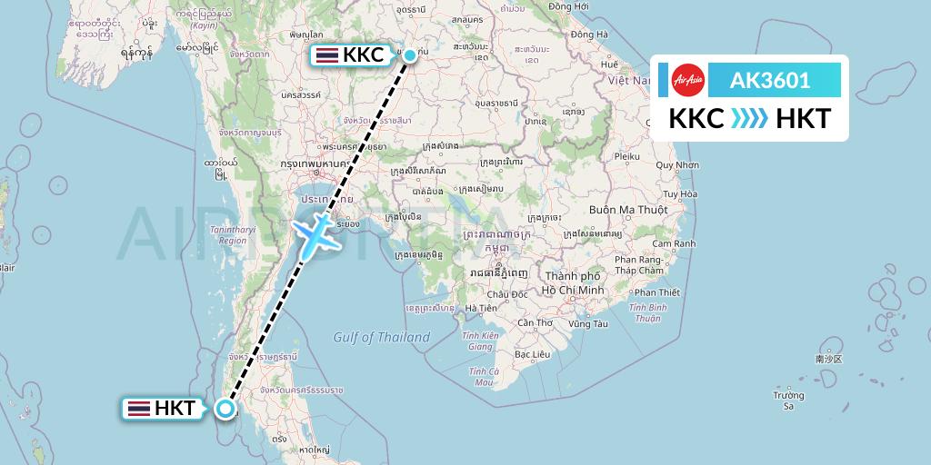 AK3601 AirAsia Flight Map: Khon Kaen to Phuket
