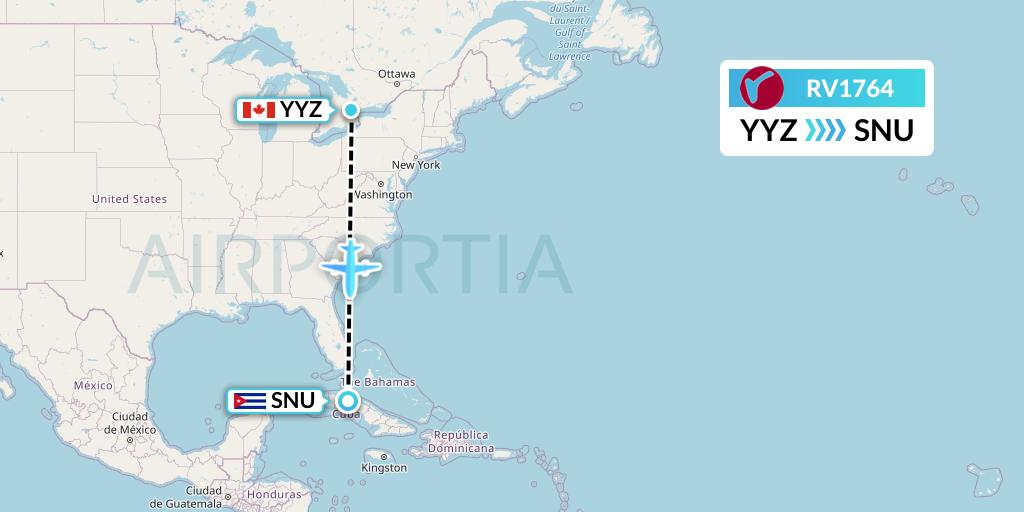 RV1764 Air Canada Rouge Flight Map: Toronto to Santa Clara
