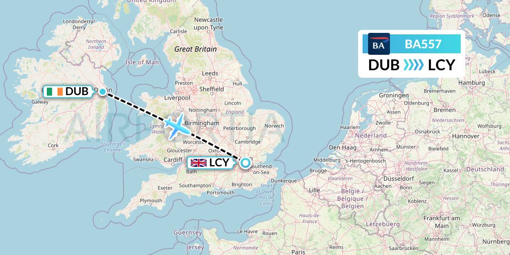 BA557 British Airways Flight Map: Dublin to London