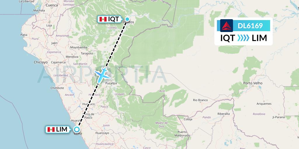 DL6169 Delta Air Lines Flight Map: Iquitos to Lima
