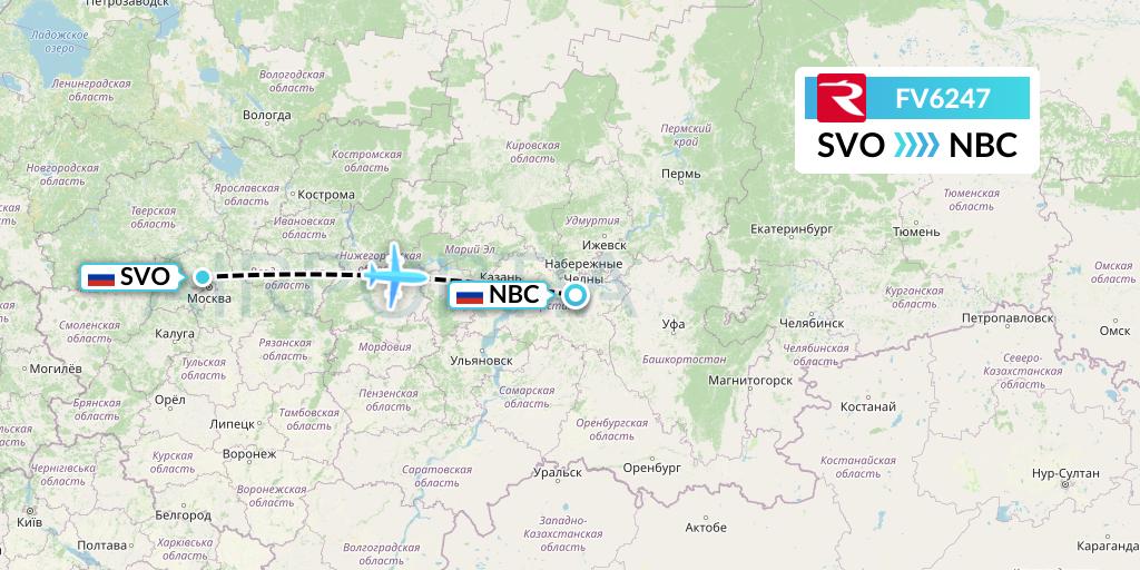 FV6247 Rossiya Flight Map: Moscow to Naberezhnye Chelny
