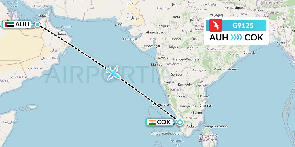 G9125 Air Arabia Flight Map: Abu Dhabi to Cochin
