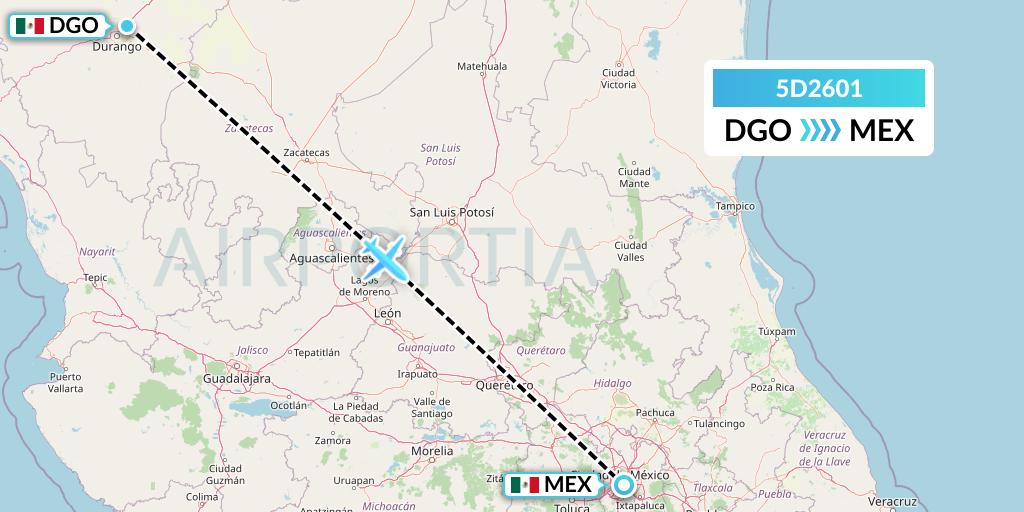 5D2601 Aeromexico Connect Flight Map: Durango to Mexico City
