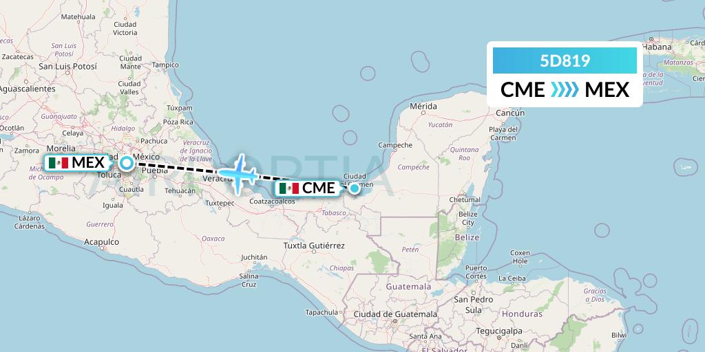 5D819 Aeromexico Connect Flight Map: Ciudad del Carmen to Mexico City