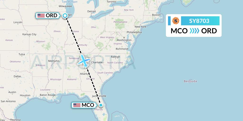 SY8703 Sun Country Airlines Flight Map: Orlando to Chicago