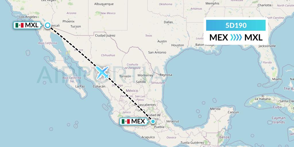 5D190 Aeromexico Connect Flight Map: Mexico City to Mexicali