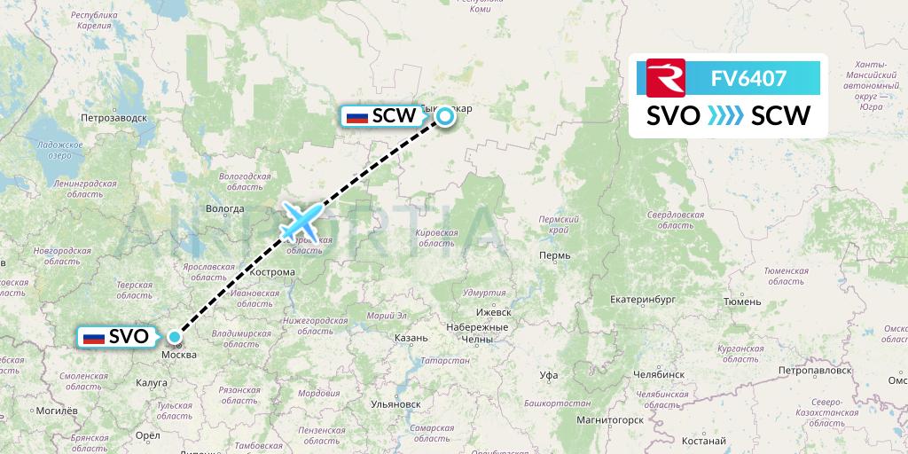 FV6407 Rossiya Flight Map: Moscow to Syktyvkar