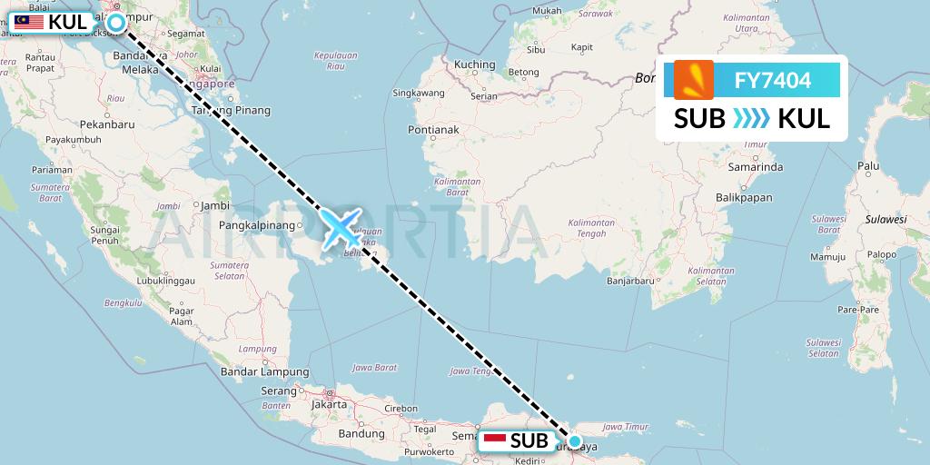 FY7404 Firefly Flight Map: Surabaya to Kuala Lumpur