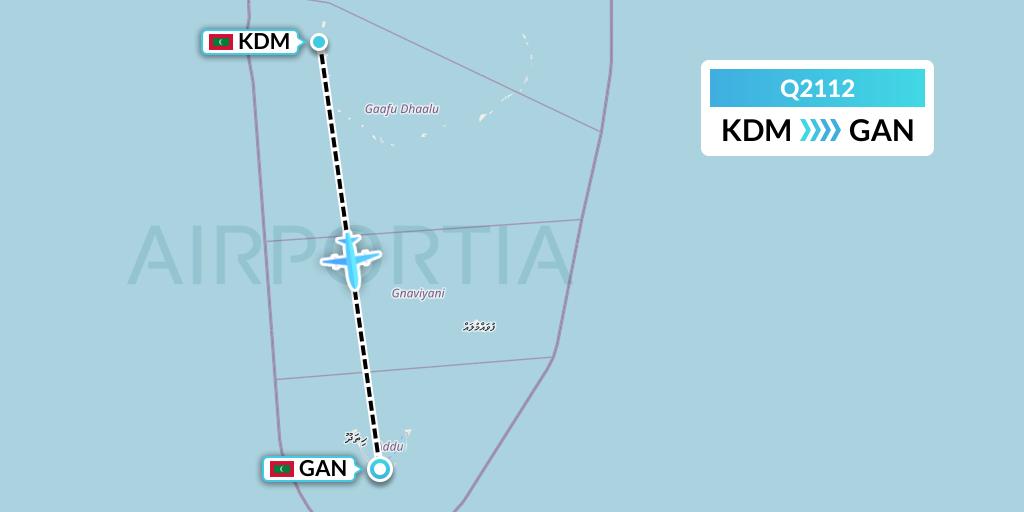 Q2112 Maldivian Flight Map: Kaadedhdhoo Island to Gan Island