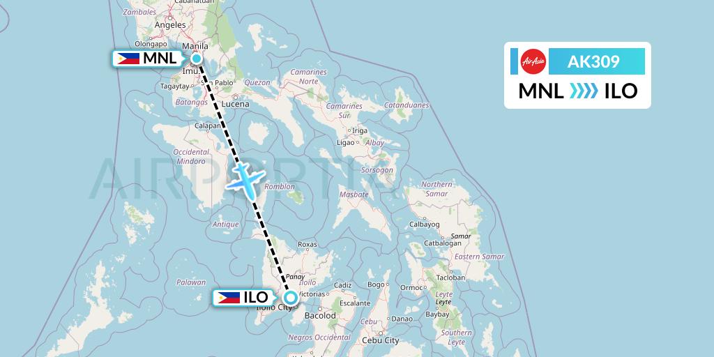 AK309 AirAsia Flight Map: Manila to Iloilo