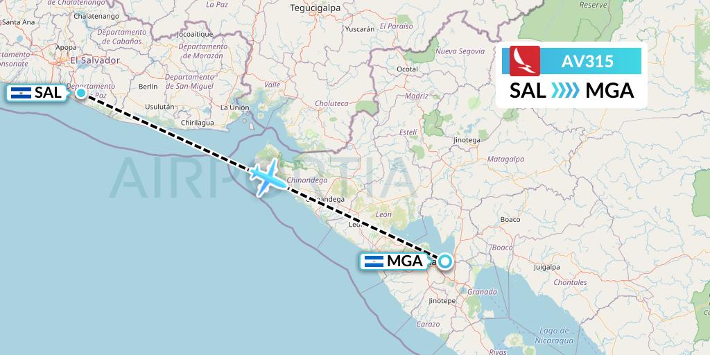 AV315 Avianca Flight Map: San Salvador to Managua