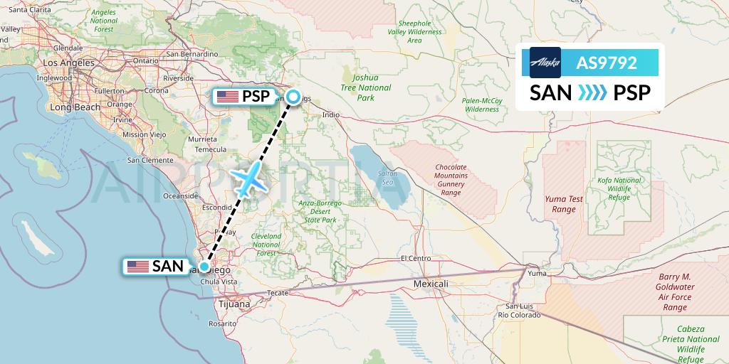AS9792 Alaska Airlines Flight Map: San Diego to Palm Springs