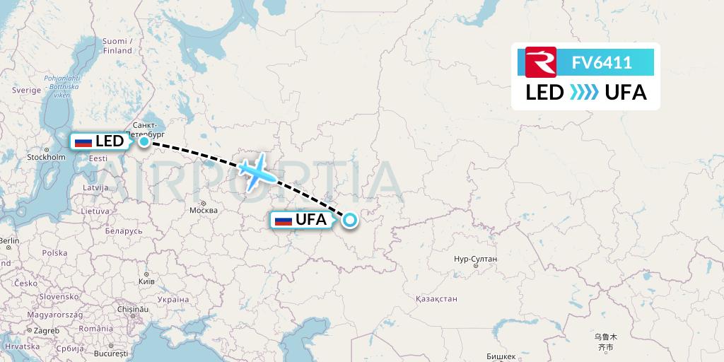 FV6411 Rossiya Flight Map: St. Petersburg to Ufa