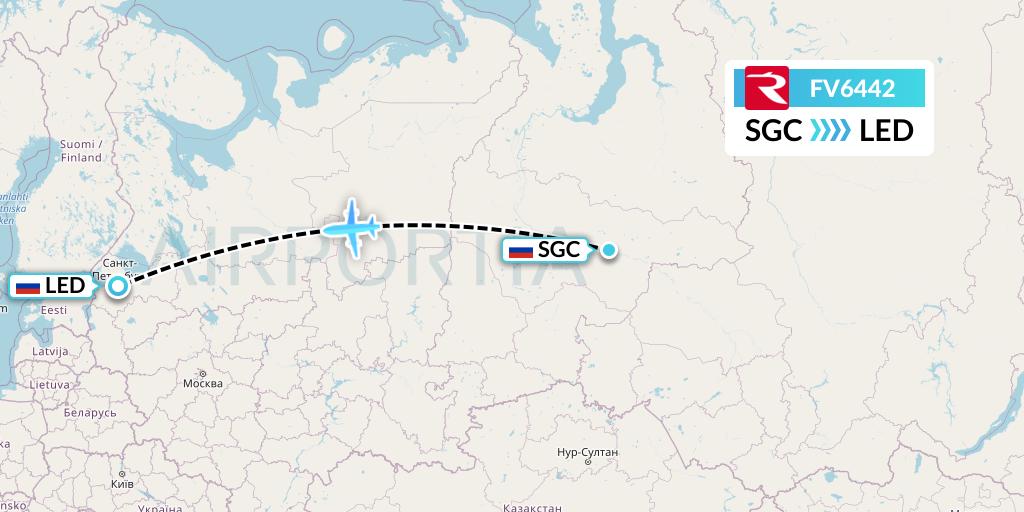 FV6442 Rossiya Flight Map: Surgut to St. Petersburg