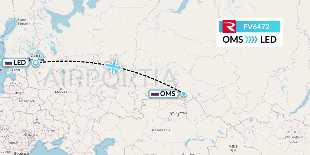 FV6472 Rossiya Flight Map: Omsk to St. Petersburg