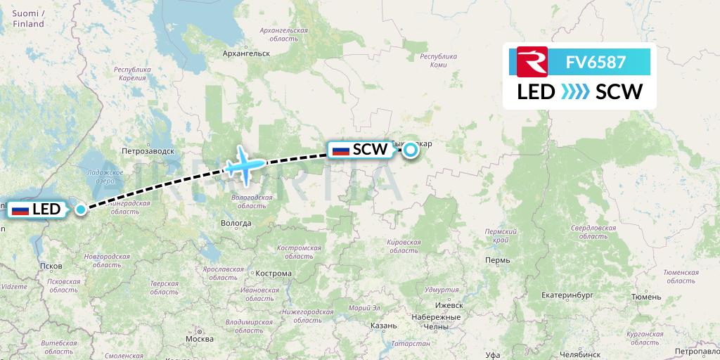 FV6587 Rossiya Flight Map: St. Petersburg to Syktyvkar