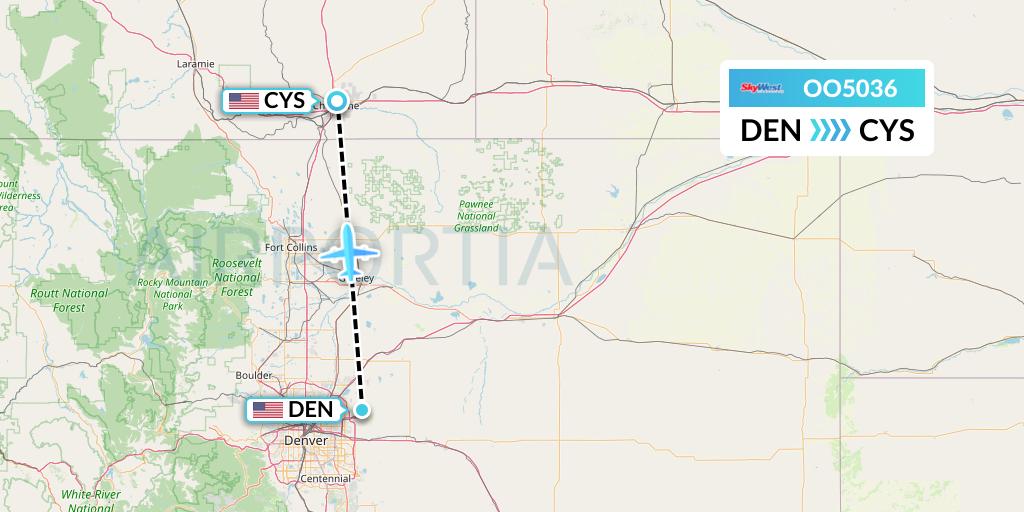 OO5036 SkyWest Airlines Flight Map: Denver to Cheyenne