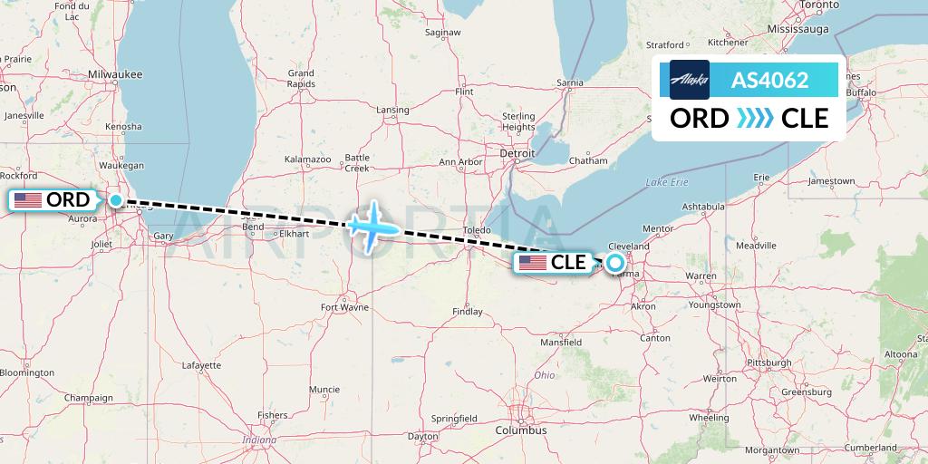 AS4062 Alaska Airlines Flight Map: Chicago to Cleveland