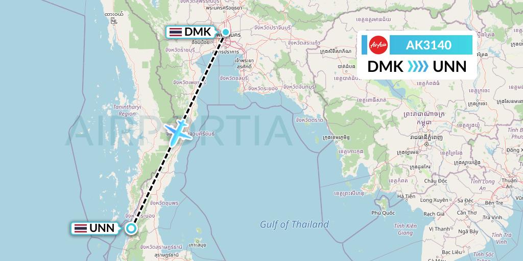 AK3140 AirAsia Flight Map: Bangkok to Ranong