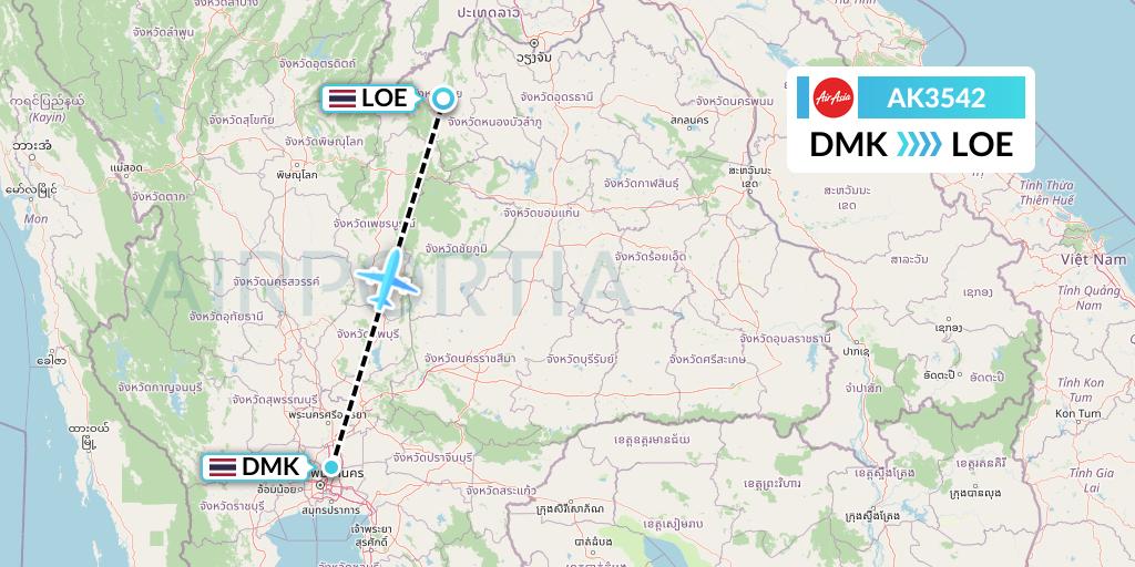 AK3542 AirAsia Flight Map: Bangkok to Loei