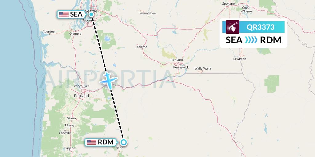 QR3373 Qatar Airways Flight Map: Seattle to Redmond
