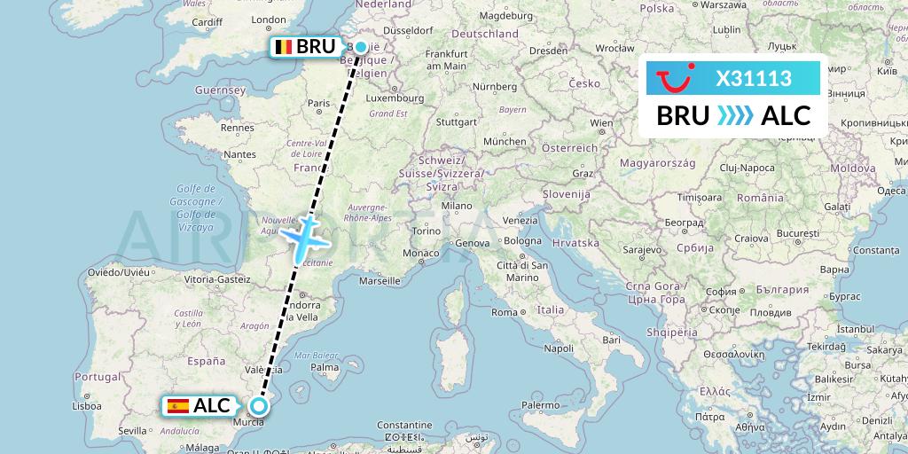 X31113 TUI fly Germany Flight Map: Brussels to Alicante