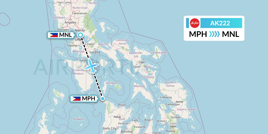 AK222 AirAsia Flight Map: Caticlan to Manila