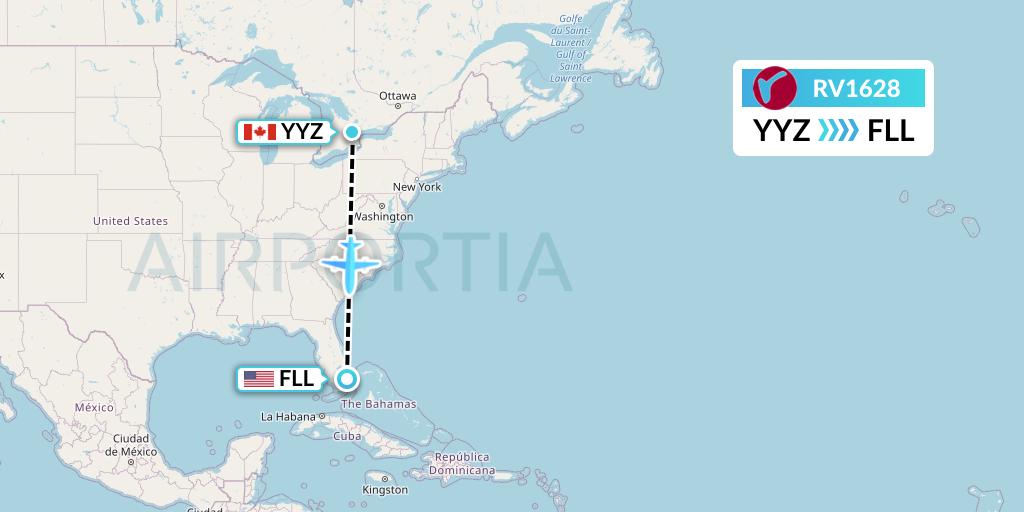 RV1628 Air Canada Rouge Flight Map: Toronto to Fort Lauderdale