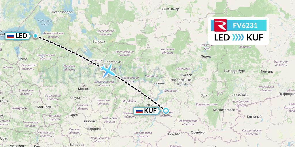 FV6231 Rossiya Flight Map: St. Petersburg to Samara