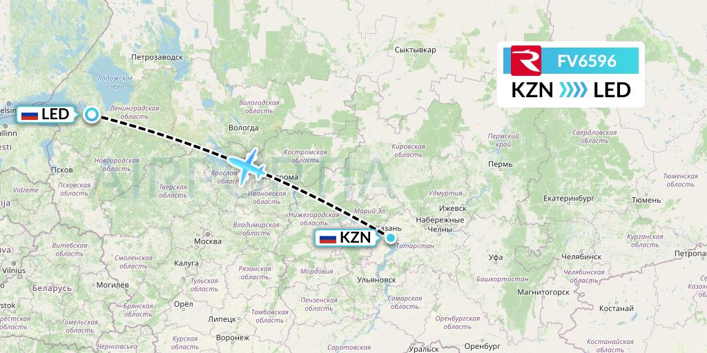 FV6596 Rossiya Flight Map: Kazan to St. Petersburg