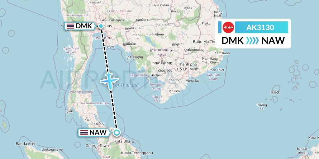 AK3130 AirAsia Flight Map: Bangkok to Narathiwat