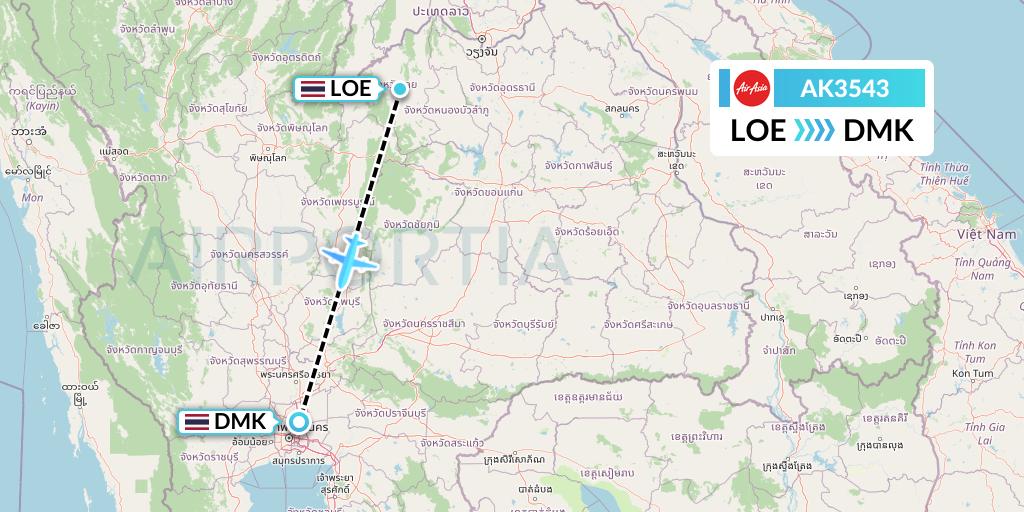 AK3543 AirAsia Flight Map: Loei to Bangkok