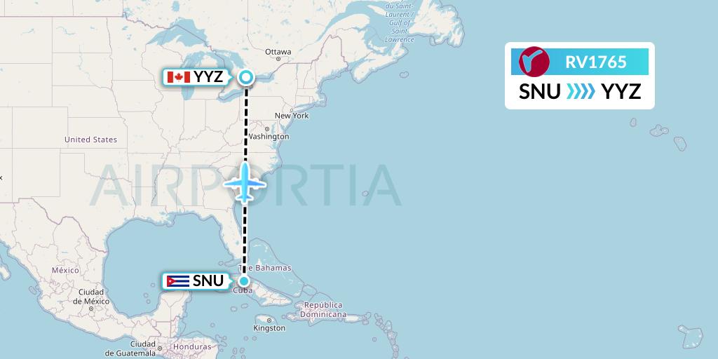 RV1765 Air Canada Rouge Flight Map: Santa Clara to Toronto