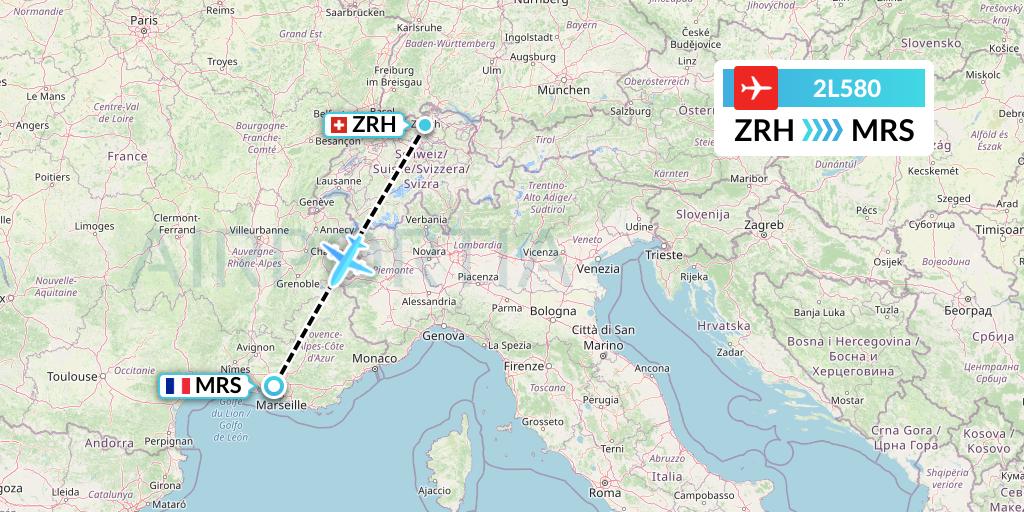 2L580 Helvetic Airways Flight Map: Zurich to Marseille