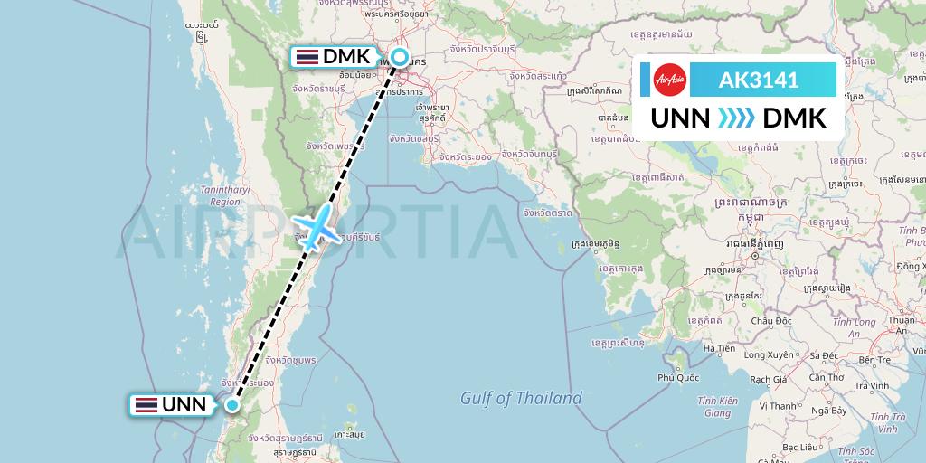 AK3141 AirAsia Flight Map: Ranong to Bangkok