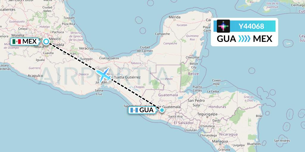 Y44068 Volaris Flight Map: Guatemala City to Mexico City