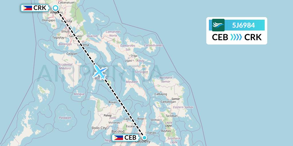5J6984 CEBU Pacific Air Flight Map: Cebu to Angeles City