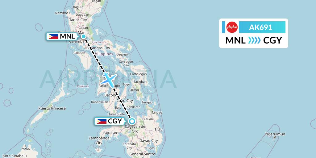 AK691 AirAsia Flight Map: Manila to Cagayan de Oro