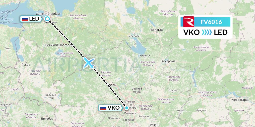 FV6016 Rossiya Flight Map: Moscow to St. Petersburg