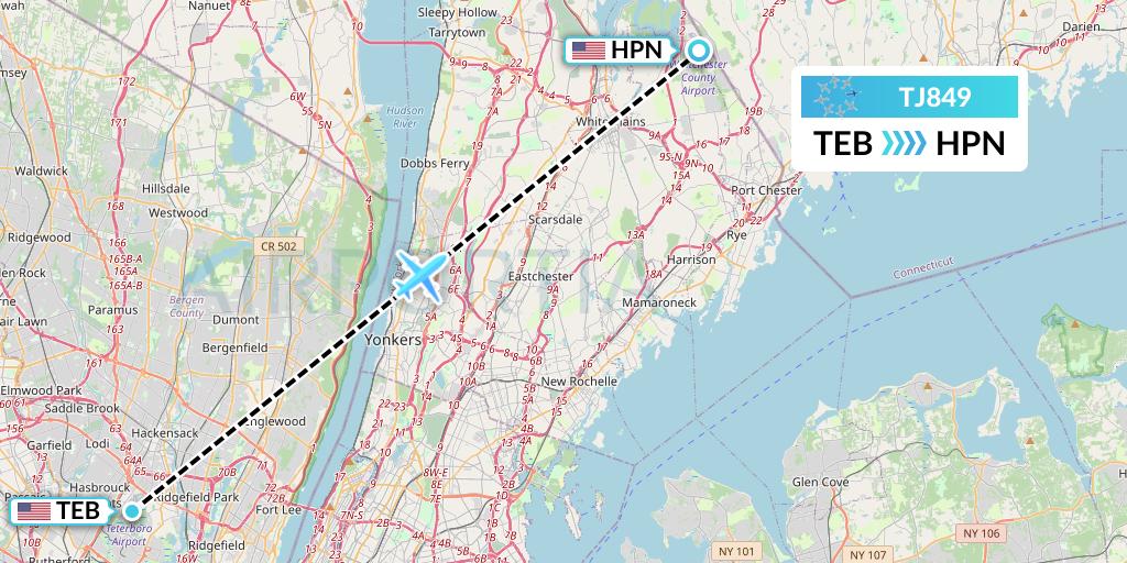 TJ849 Tradewind Aviation Flight Map: Teterboro to White Plains