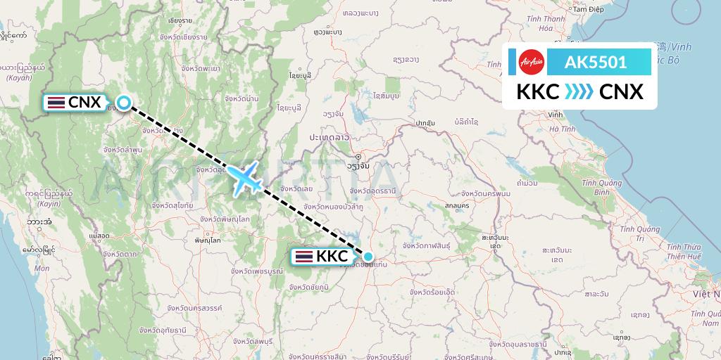 AK5501 AirAsia Flight Map: Khon Kaen to Chiang Mai