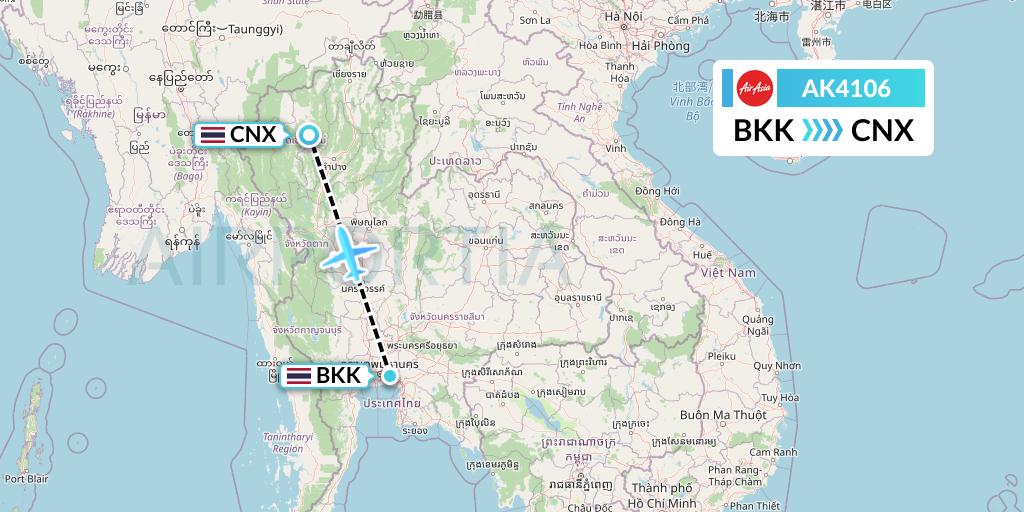 AK4106 AirAsia Flight Map: Bangkok to Chiang Mai